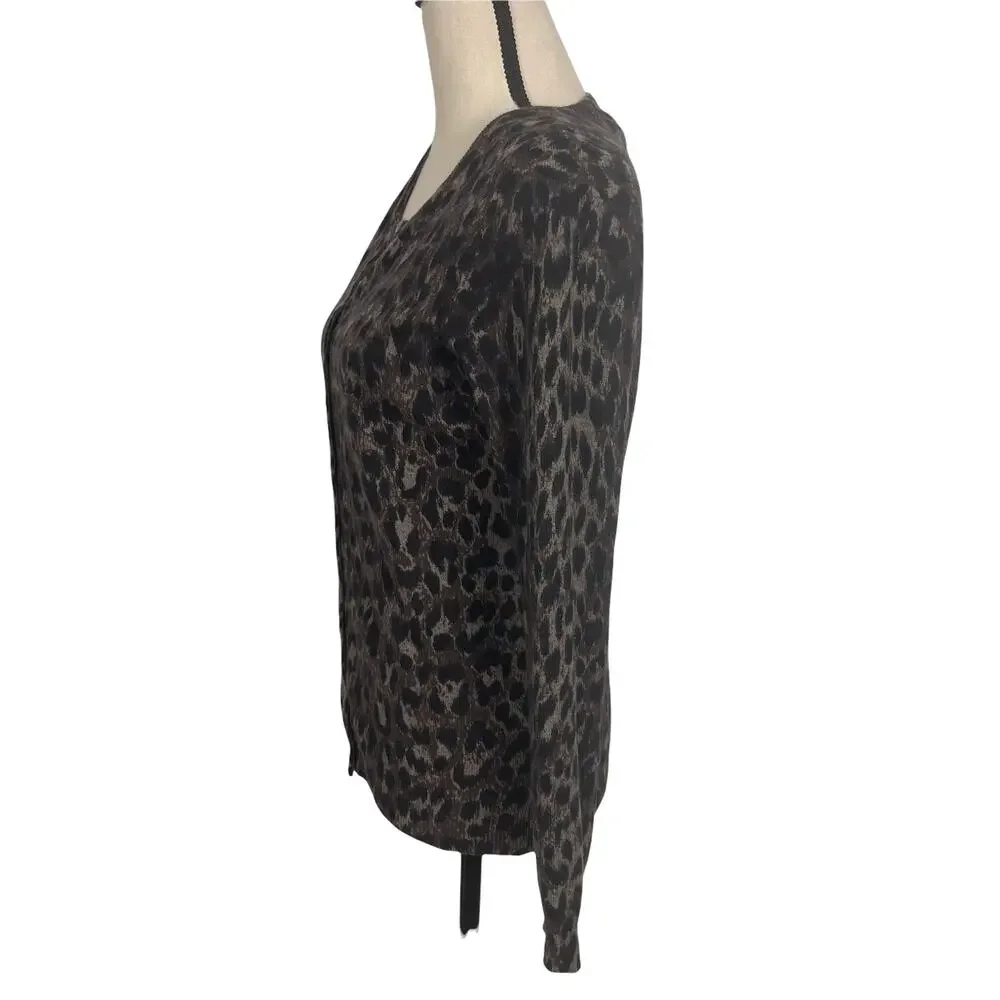 C by Bloomingdale's 2-Ply Cashmere Leopard Print Cardigan Size Small